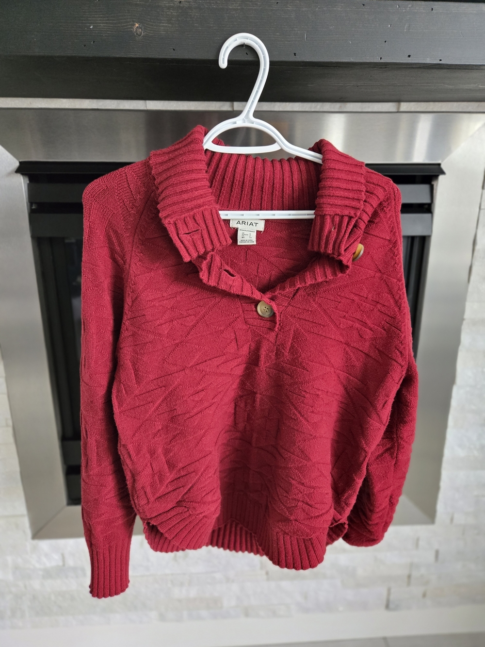 Ariat Deep Red Textured Ribbed Collar Sweater - Picture 2 of 4